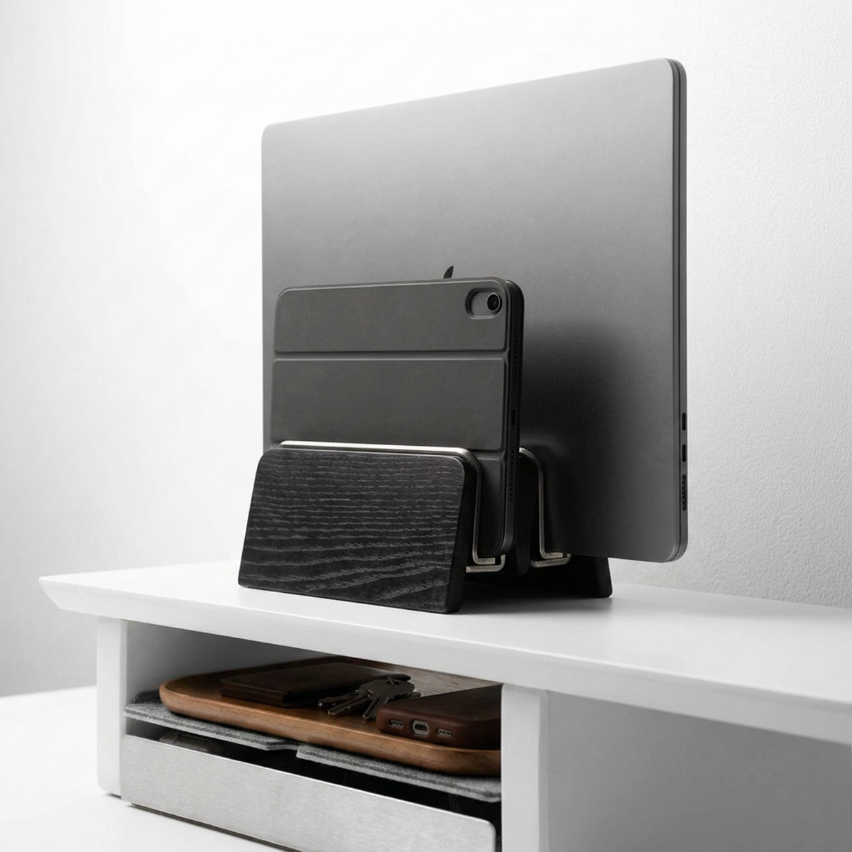 Vertical Laptop Stand | Black Wood