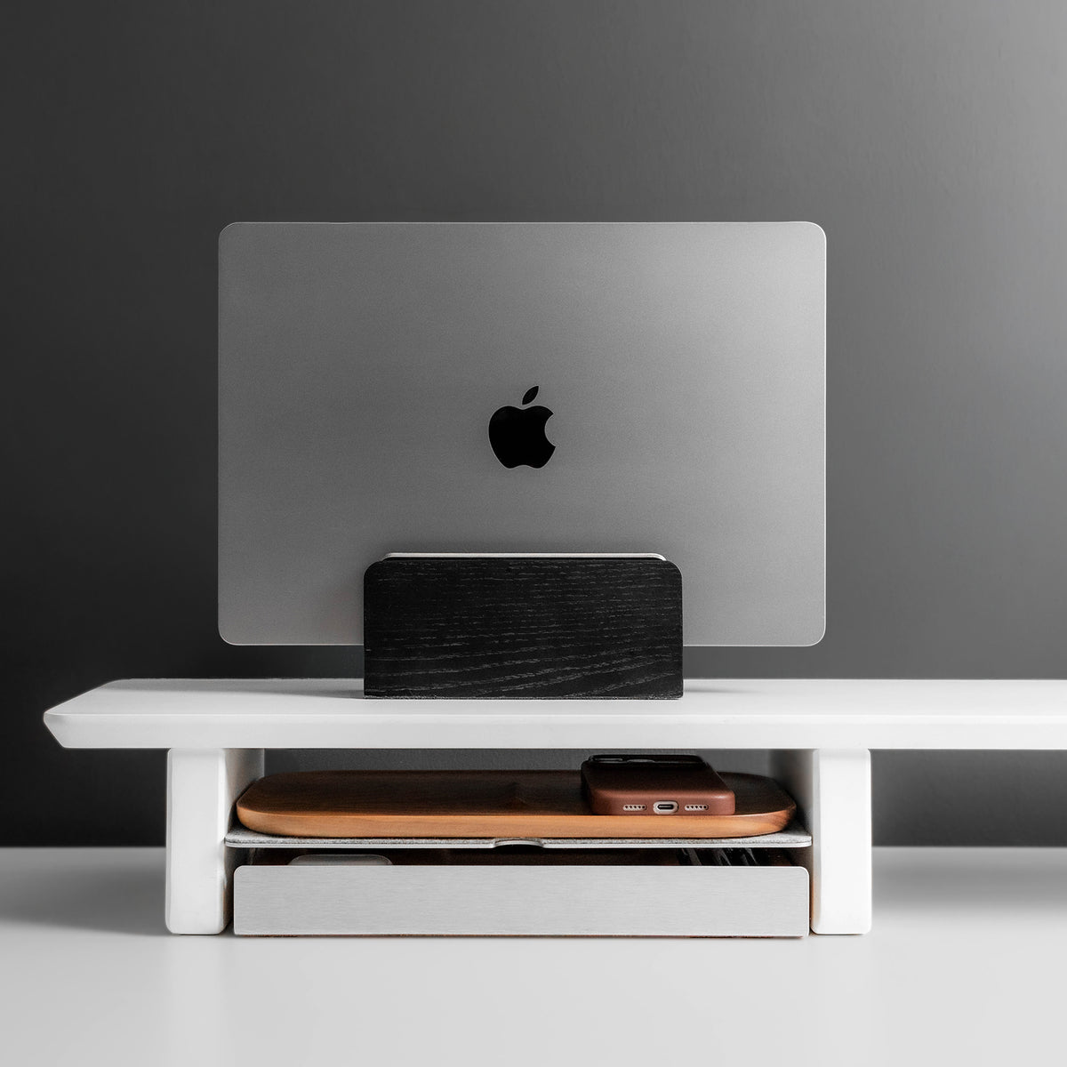 Vertical Laptop Stand | Black Wood
