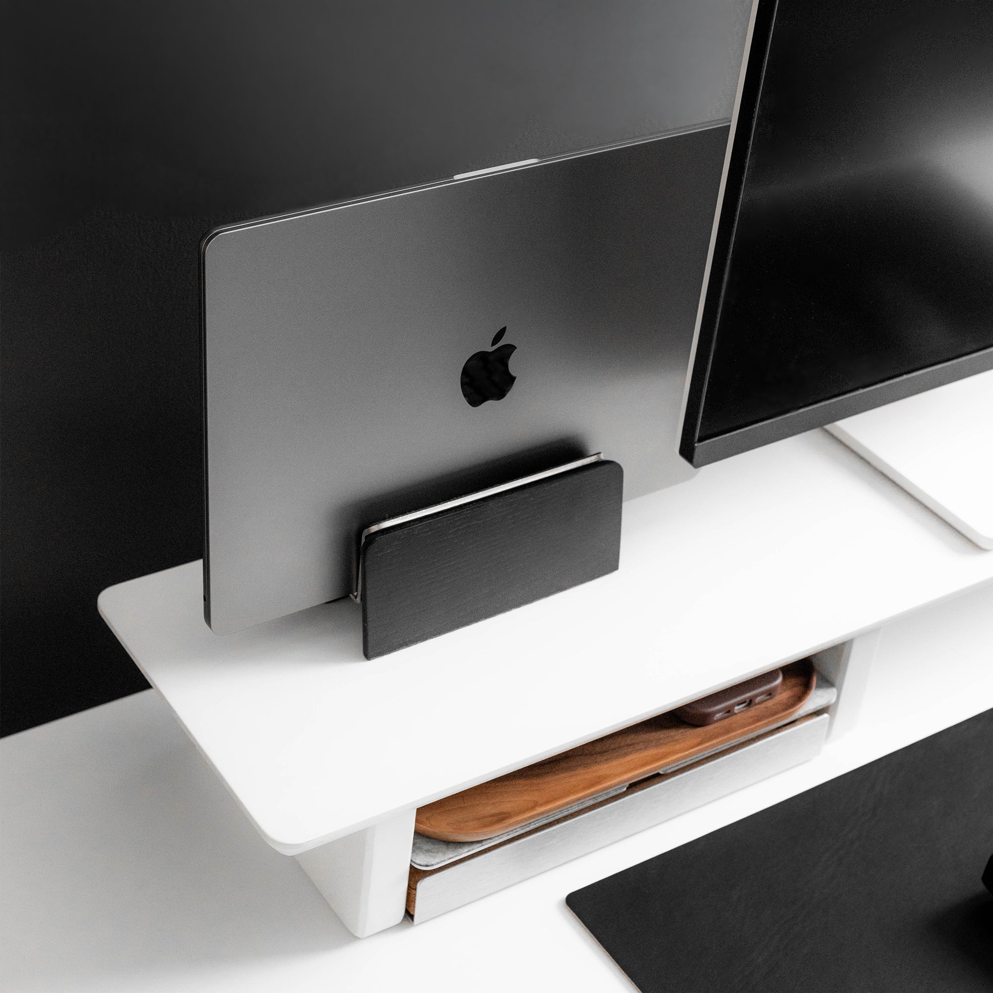 Vertical Laptop Stand | Black Wood
