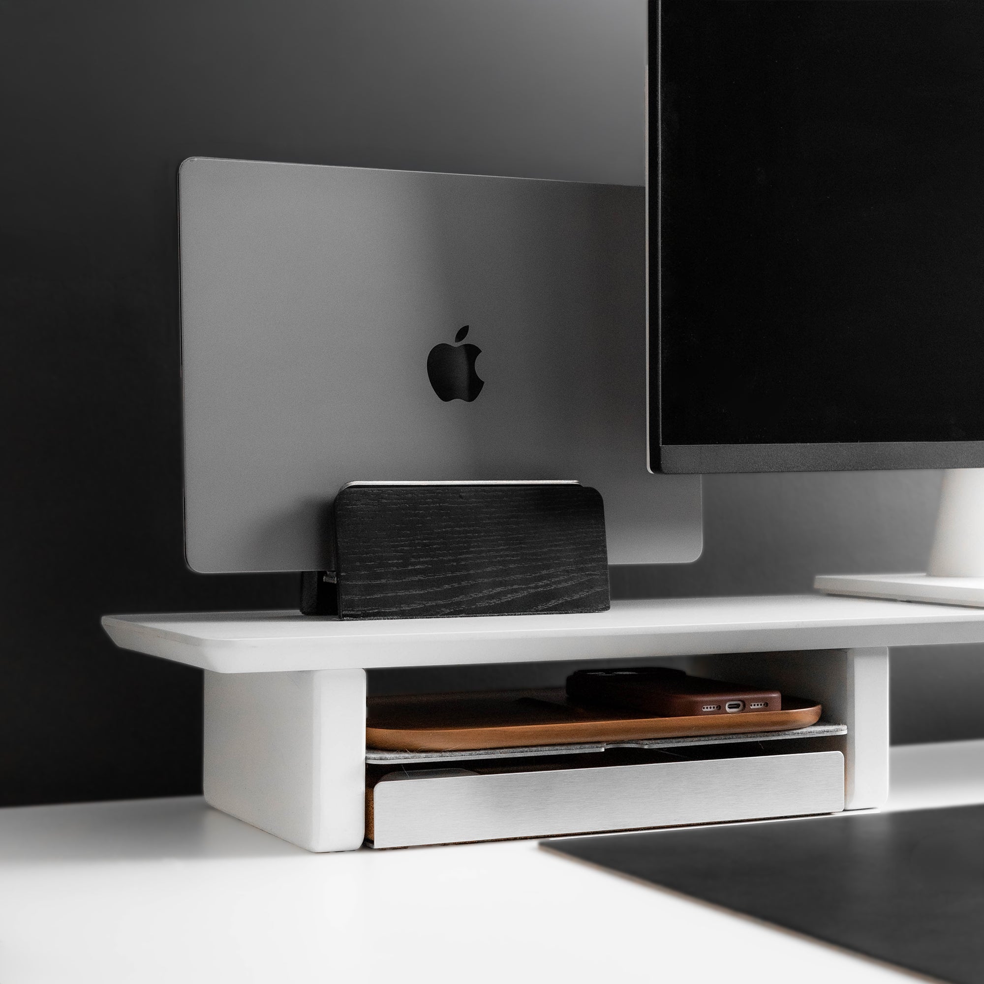 Vertical Laptop Stand | Black Wood