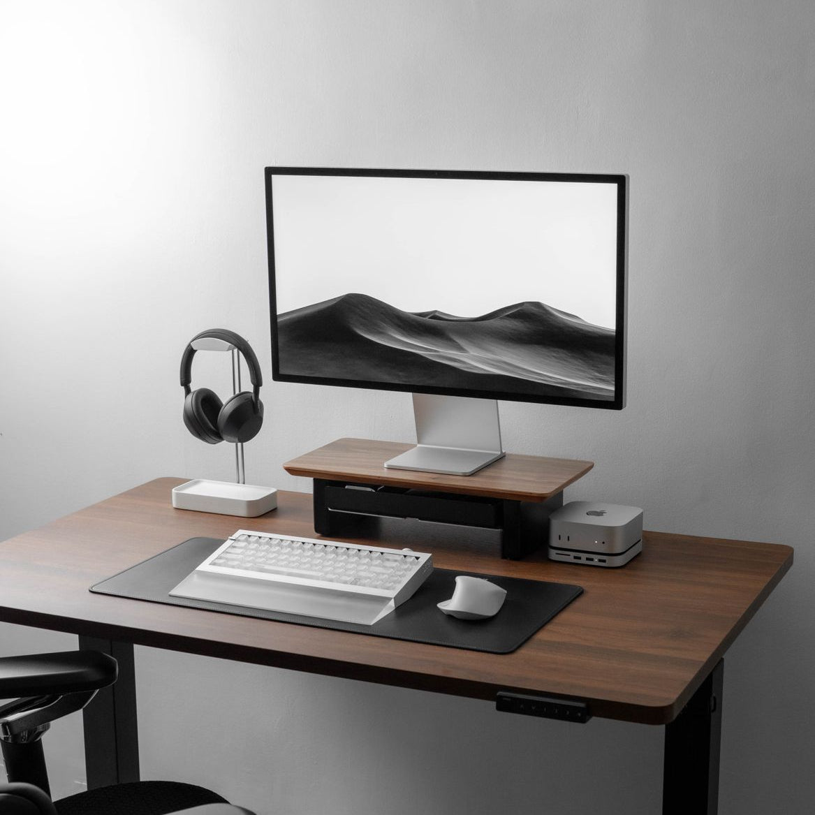 Desk Shelf Setup Cockpit Dual Monitor Stand | Walnut Wood