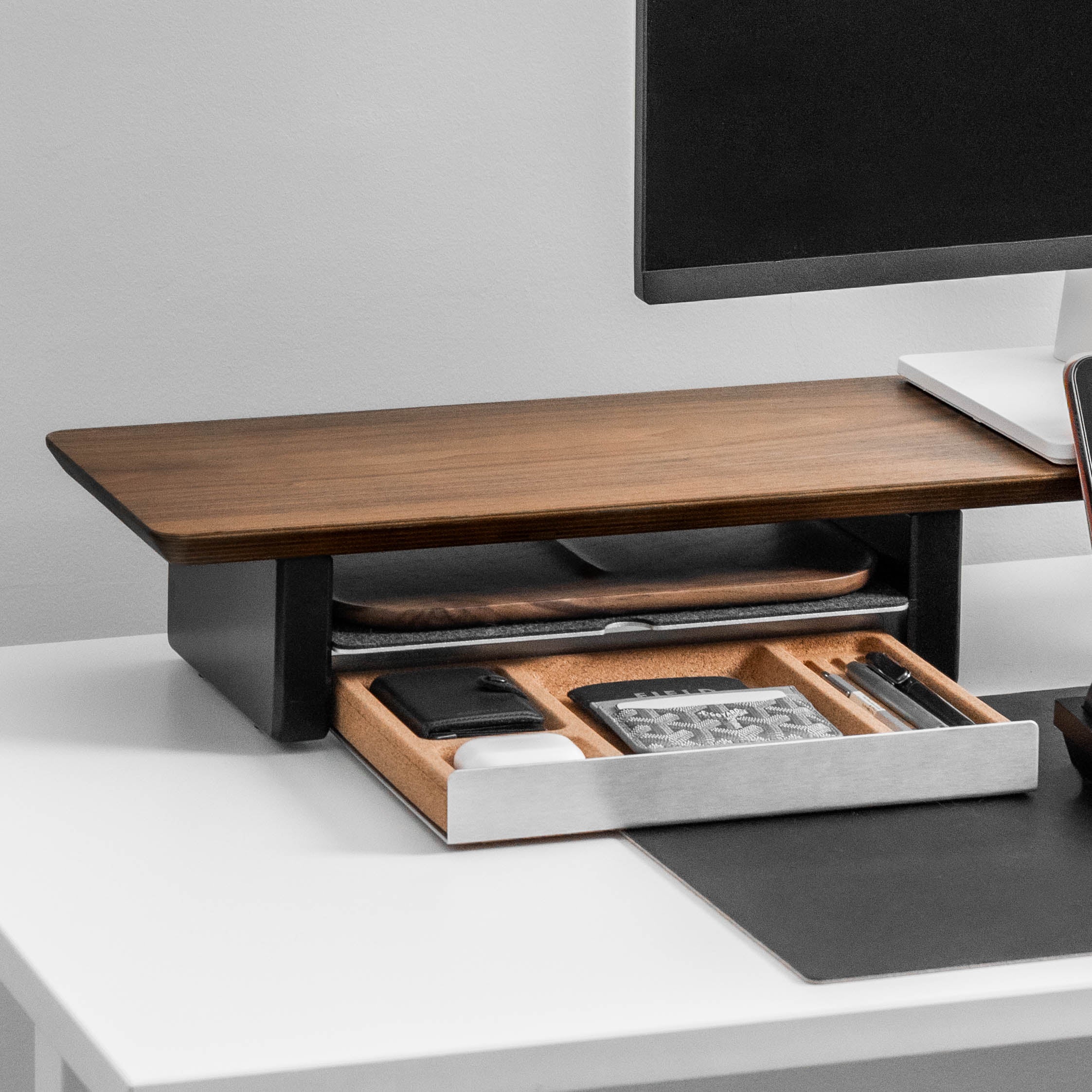 新品 RETRO DECK-COUNTER ウォールナット カウンター シェルフ Desk Shelf Setup Cockpit Dual Monitor Stand | Walnut Wood