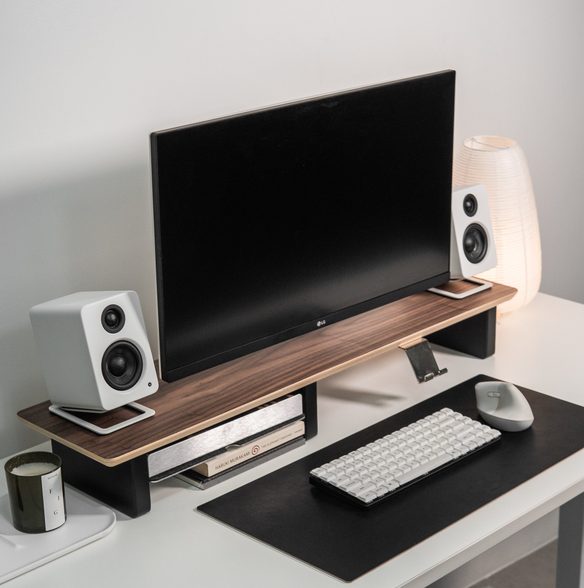 Desk Shelf Setup Cockpit Dual Monitor Stand | Walnut Wood