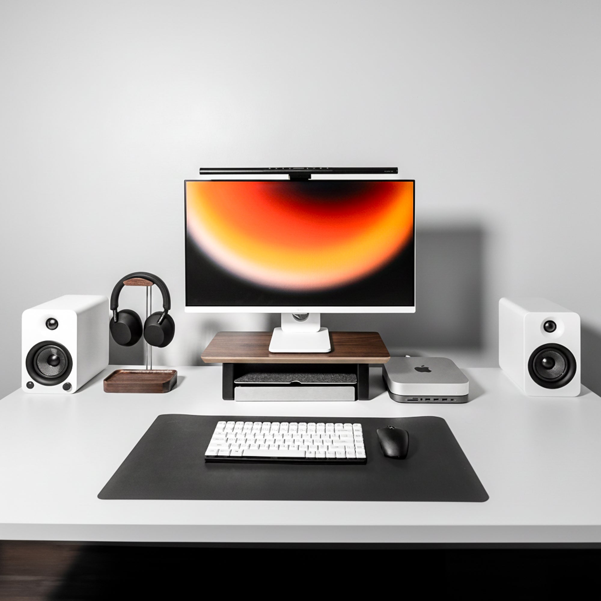 Desk Shelf Setup Cockpit Dual Monitor Stand | Walnut Wood