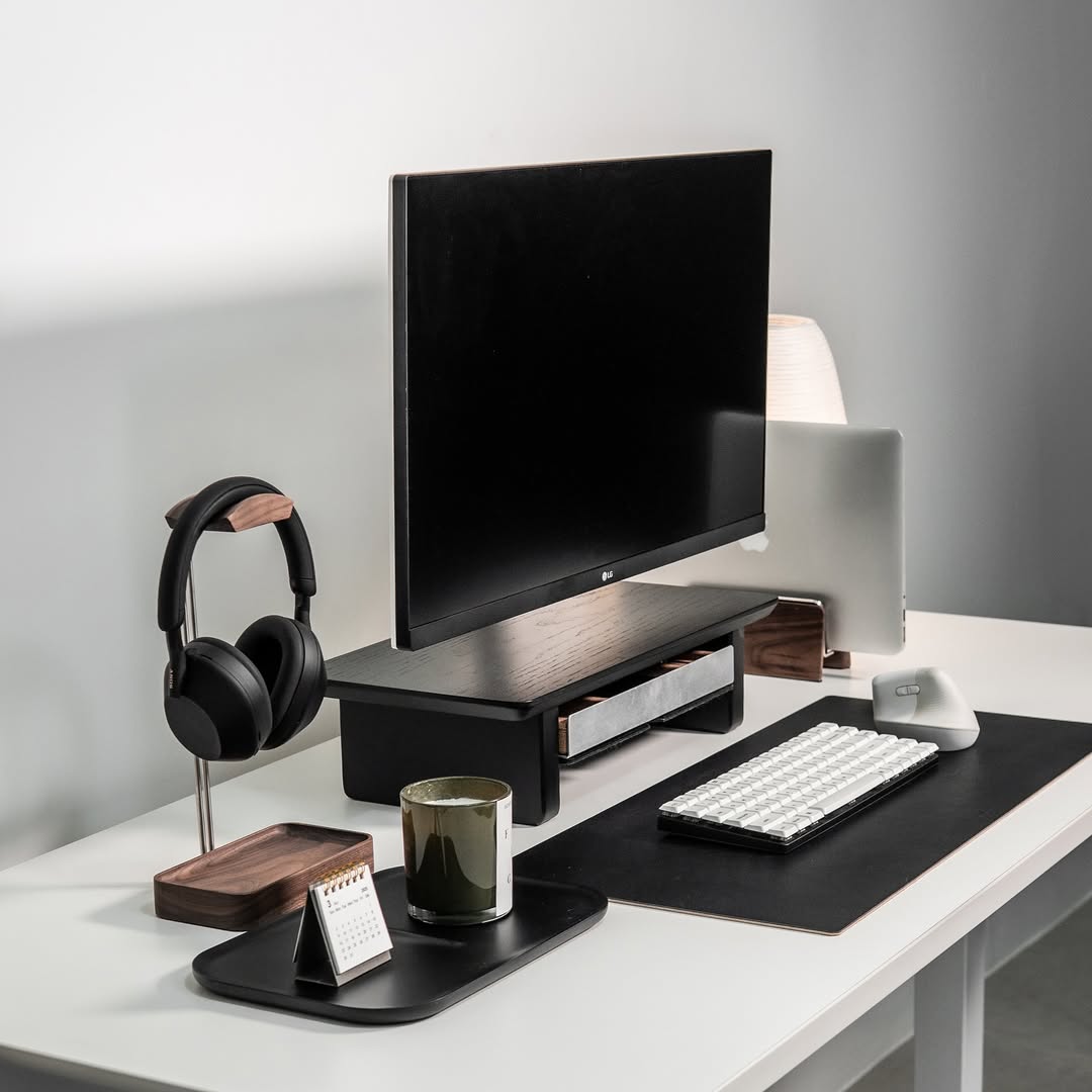 Desk Shelf System Monitor Stand | Black Wood