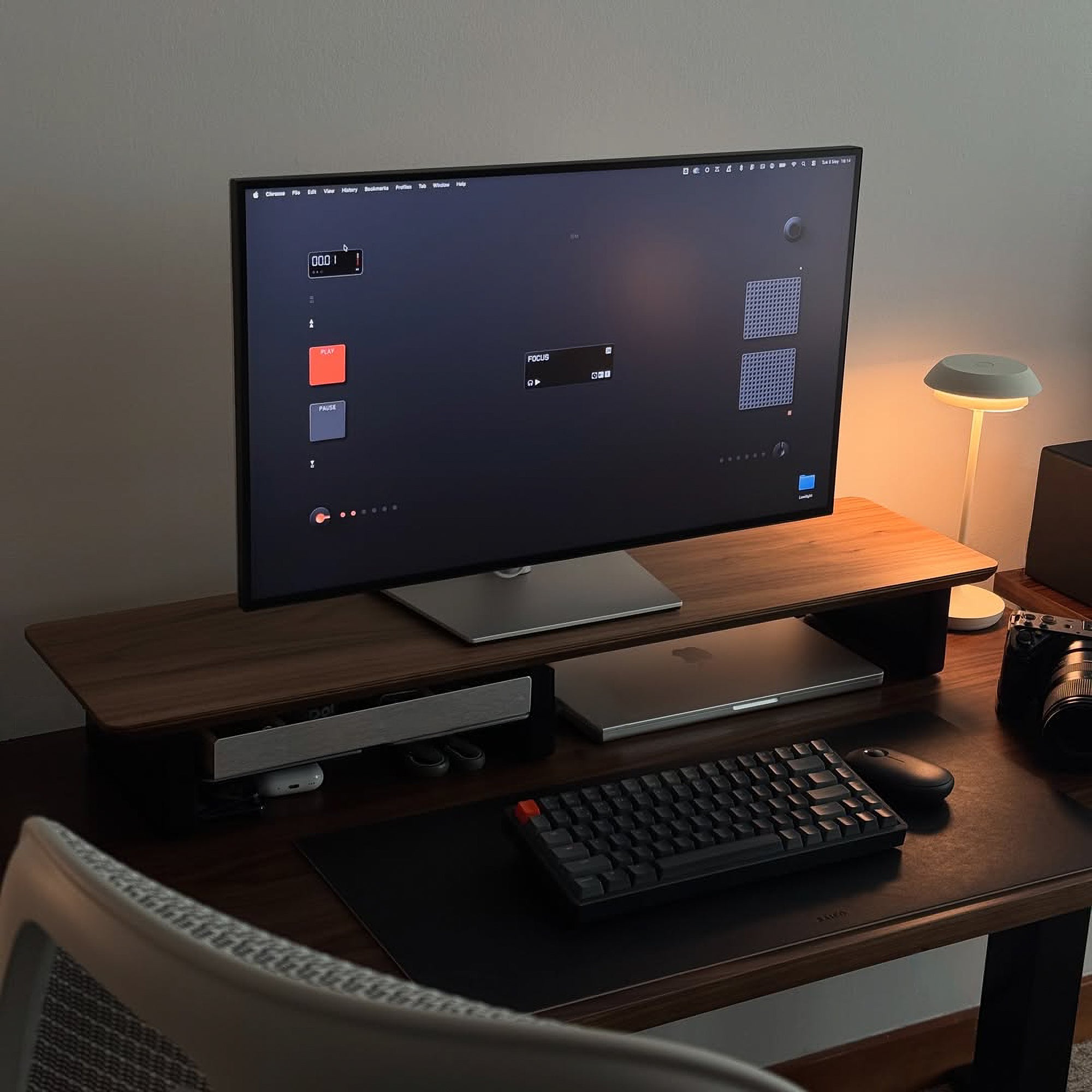 Desk Shelf Setup Cockpit Dual Monitor Stand | Walnut Wood