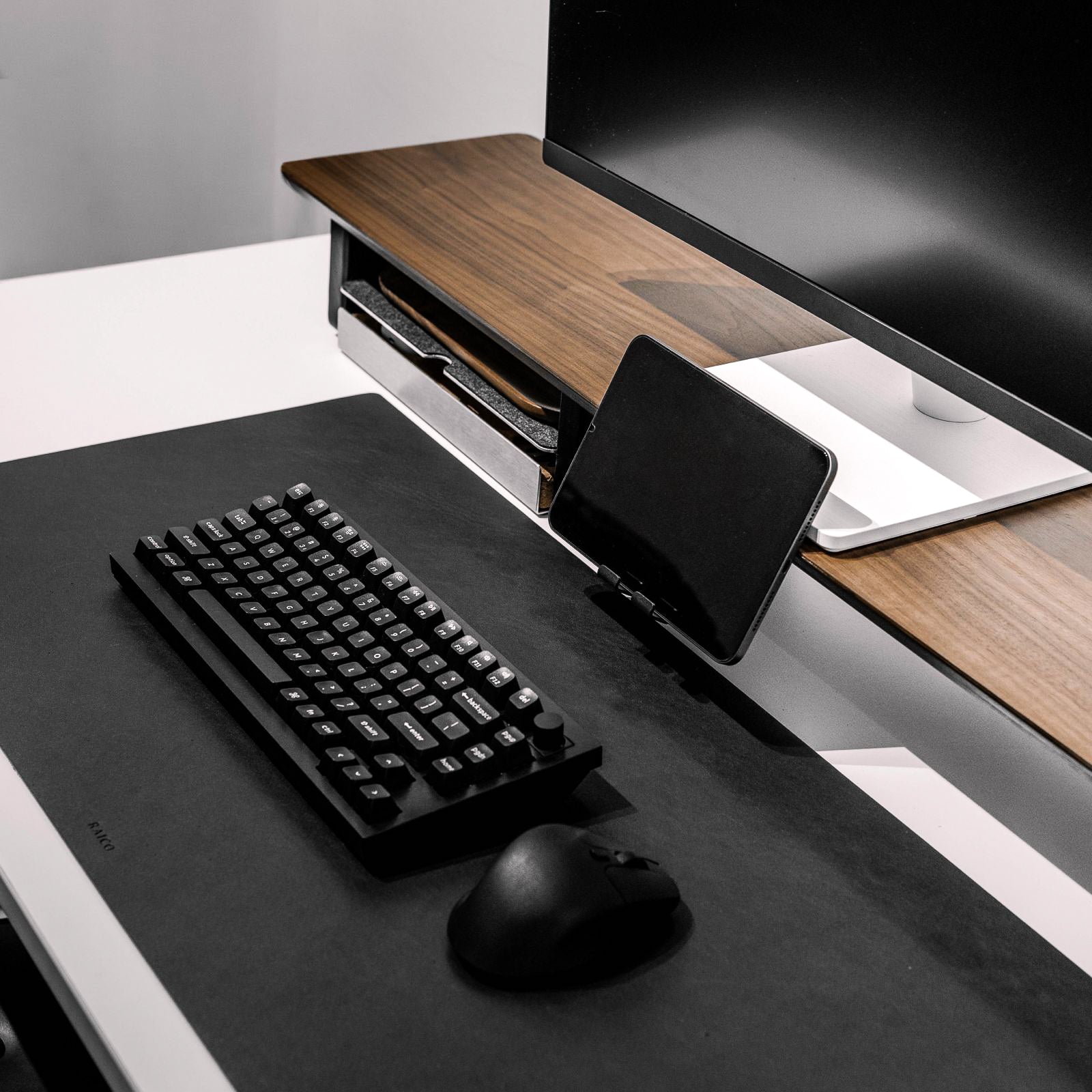 Desk Shelf Setup Cockpit Dual Monitor Stand | Walnut Wood