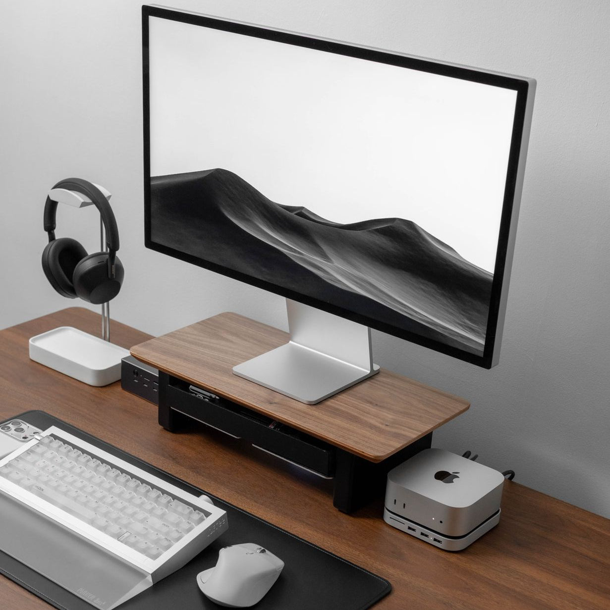 Desk Shelf Setup Cockpit Dual Monitor Stand | Walnut Wood