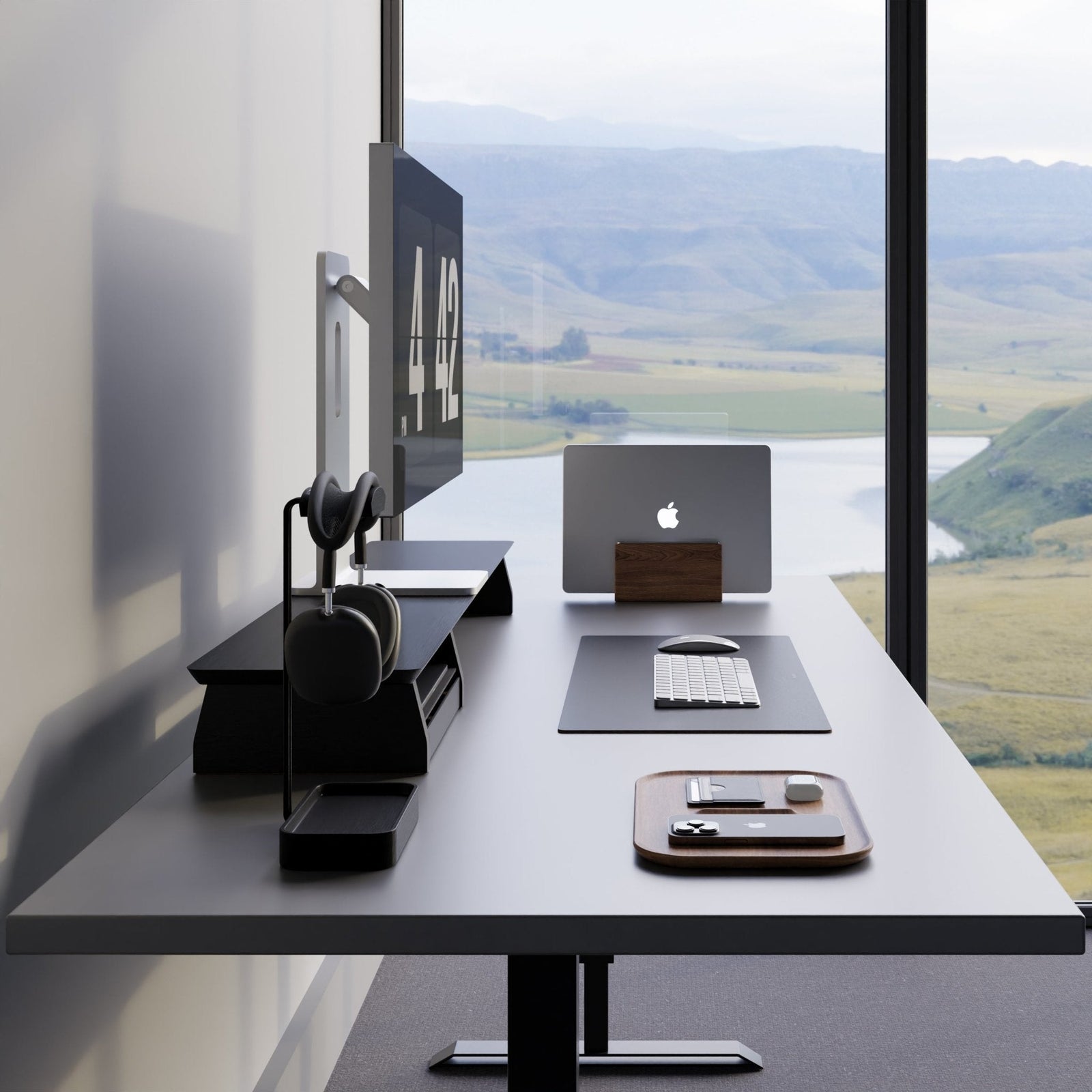 Desk Shelf System Monitor Stand | Black Wood