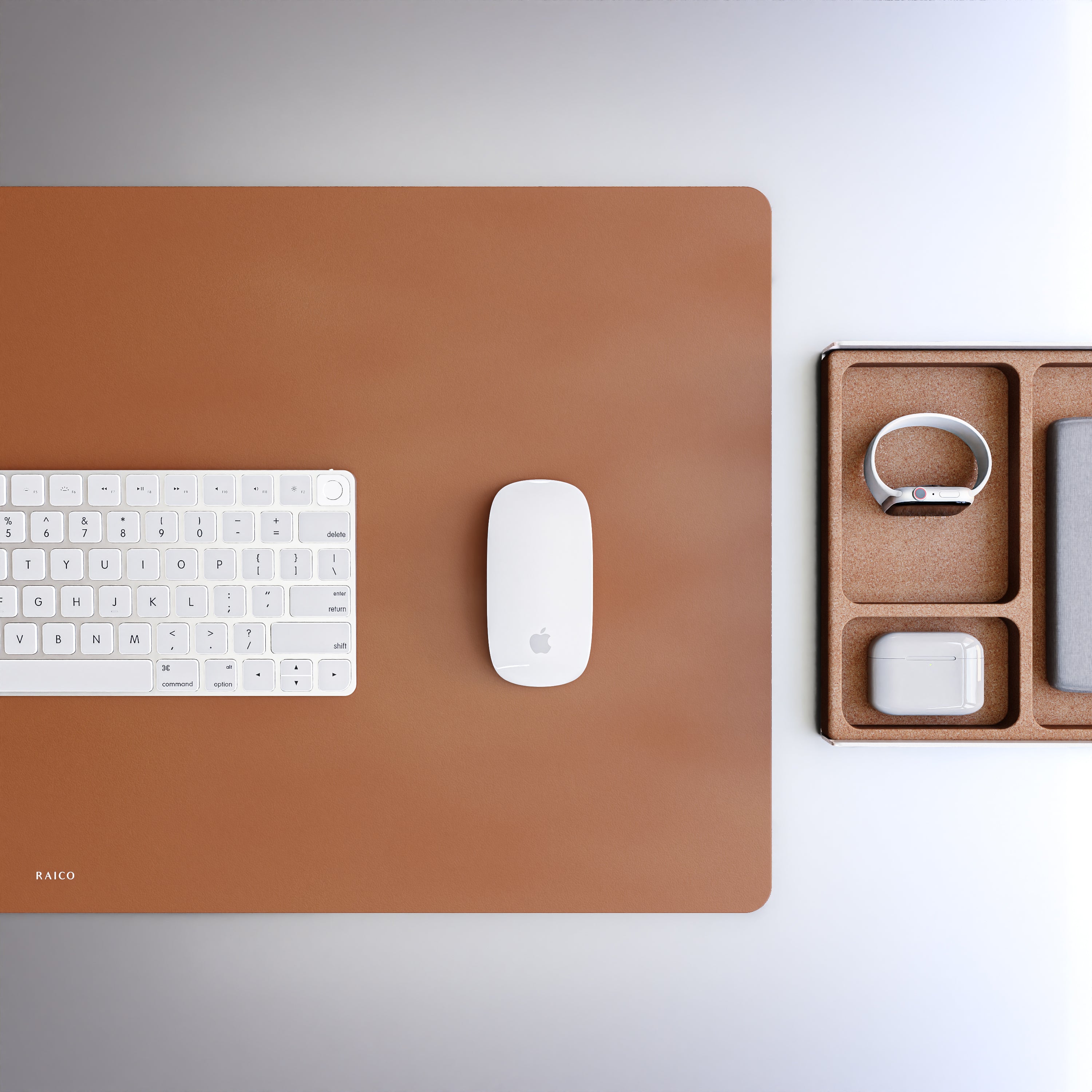 raico tan brown leather desk pad with desk organiser tray